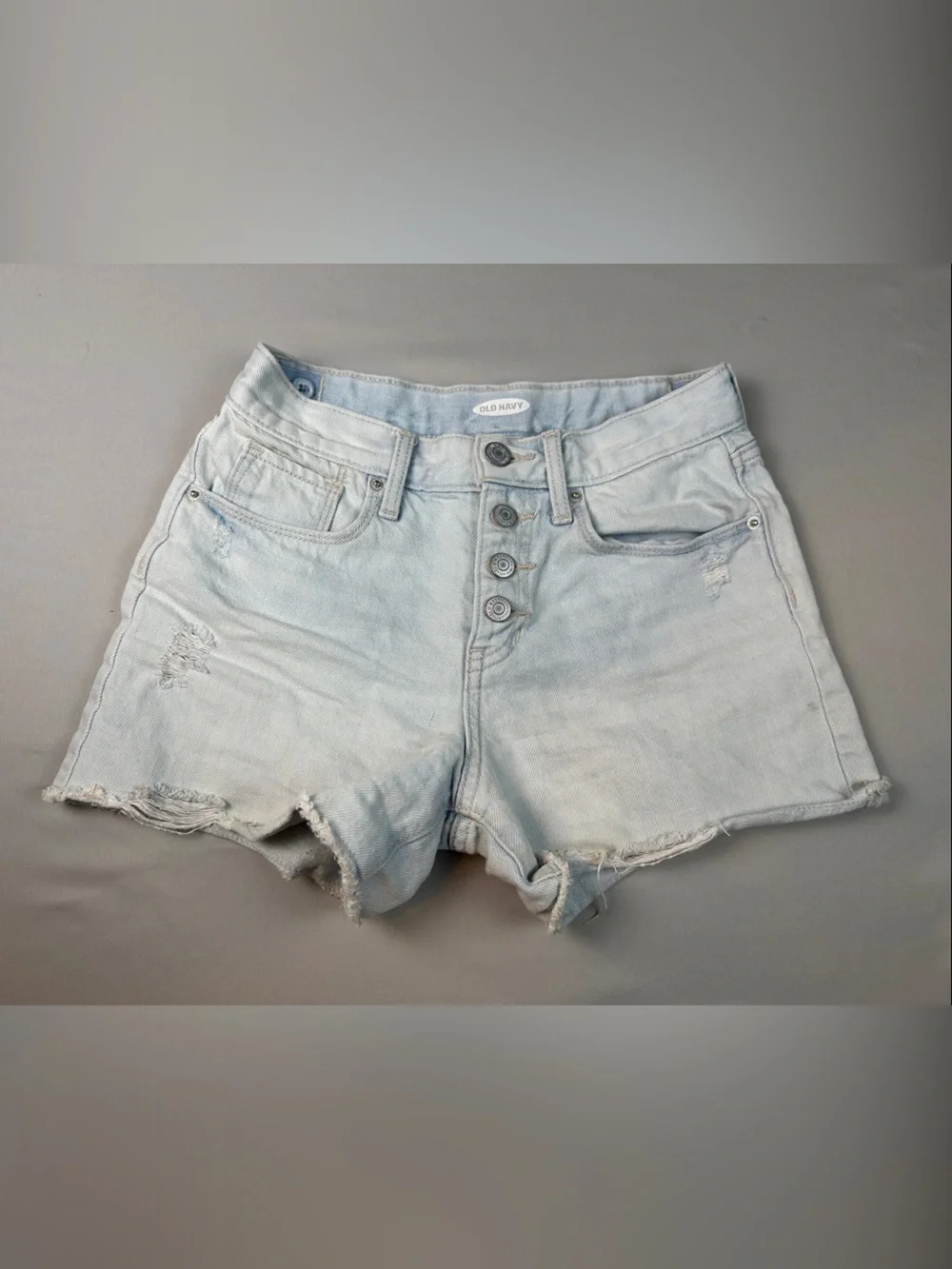 Old Navy Girls Button Front Shorts Light Blue Distressed High-Rise Denim Size 10